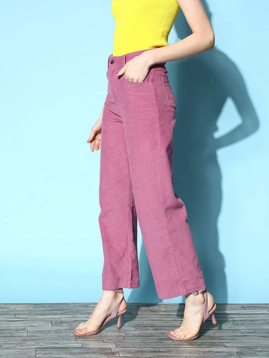 Women Lavender Corduroy Straight Pants