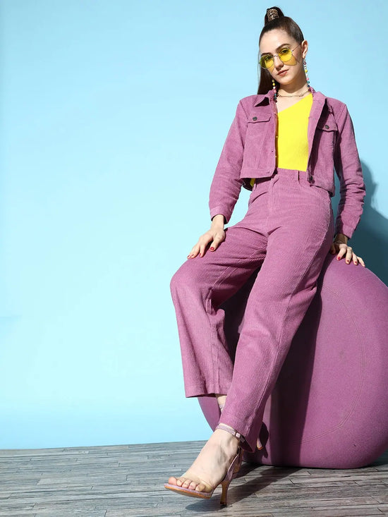 Women Lavender Corduroy Straight Pants