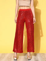 Women Red Sequin Party Straight Pants