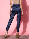 Women Navy Lycra Satin Jogger Pants