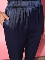 Women Navy Lycra Satin Jogger Pants