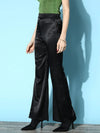 Women Black Lycra Satin Bell Bottom Pants