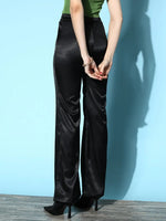 Women Black Lycra Satin Bell Bottom Pants