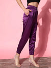 Women Purple Lycra Satin Jogger Pants