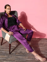 Women Purple Lycra Satin Jogger Pants