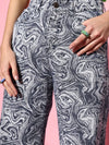 Women Blue Marble Print Straight Jeans