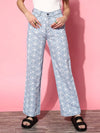 Women Blue Floral Print Straight Jeans-SFJEAN0274XS