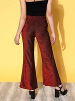 Women Red Lurex Bell Bottom Pants