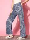 Women Blue Paisley Print Straight Jeans