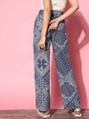 Women Blue Paisley Print Straight Jeans