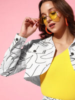 Women Printed White Full Sleeve Jacket