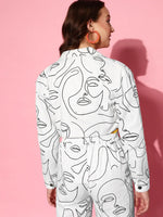 Women Printed White Full Sleeve Jacket