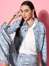 Women Printed Blue Full Sleeve Jacket