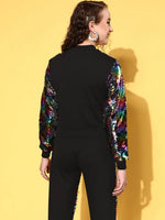 Women Embroidered Black Full Sleeve Jacket