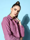 Women Solid Lavender Full Sleeve Jacket