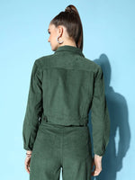 Women Solid Green Full Sleeve Jacket