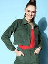 Women Solid Green Full Sleeve Jacket