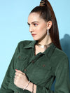 Women Solid Green Full Sleeve Jacket