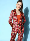 Women Printed Maroon Full Sleeve Jacket