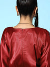 Women Red Lycra Satin Kimono Sleeves Dress