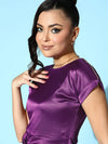 Women Purple Lycra Satin Ruched Mini Dress