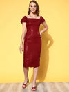 Women Maroon Sequin Off Shoulder Midi Dress