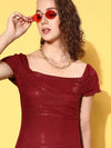 Women Maroon Sequin Off Shoulder Midi Dress