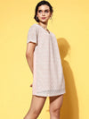 Women Cream Sequins V-Neck T-shirt Dress