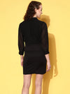 Women Black Sequins Short Wrap Bodycon Dress