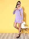 Women Lavender Velour Star Patch Mini Dress