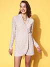 Women Cream Sequin Wrap Mini Dress