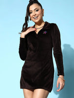 Women Brown Velour Star Patch Mini Dress