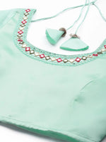 Women Sea Green Organza Crop Top With Anarkali Skirt