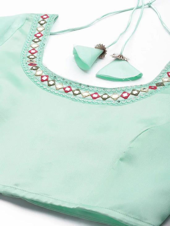 Women Sea Green Organza Crop Top With Anarkali Skirt