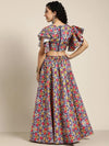 Women Purple Floral Chanderi Crop Top With Anarkali Skirt