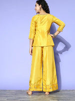 Women Mustard Mirror Embroidered Top With Palazzo Pants