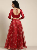 Women Maroon Organza Crop Top With Anarkali Skirt