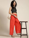 Women Orange Mirror Embroidered Palazzo Pants