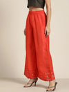 Women Orange Mirror Embroidered Palazzo Pants