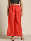 Women Orange Mirror Embroidered Palazzo Pants