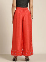 Women Orange Mirror Embroidered Palazzo Pants