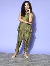 Women Olive Mirror Embroidered Top With Dhoti Pants