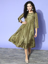 Women Olive Mirror Embroidered Anarkali Dress