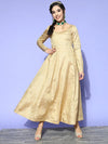 Women Gold Chanderi Foil Anarkali Maxi Dress