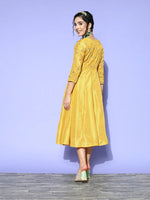 Women Mustard Mirror Embroidered Anarkali Dress