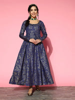 Women Navy Chanderi Foil Anarkali Maxi Dress