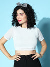 Women White Sequence Mesh Net Crop Top