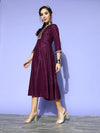 Women Burgundy Mirror Embroidered Anarkali Dress