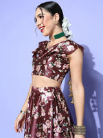 Women Burgundy Floral Layered Crop Top