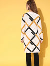 Women White & Mustard Check Hair Wool Long Sweater